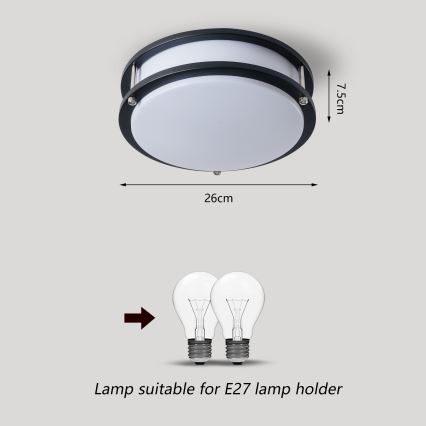 Brilagi - Φωτιστικό οροφής ELARO 2xE27/40W/230V, Ø 26 cm, μαύρο