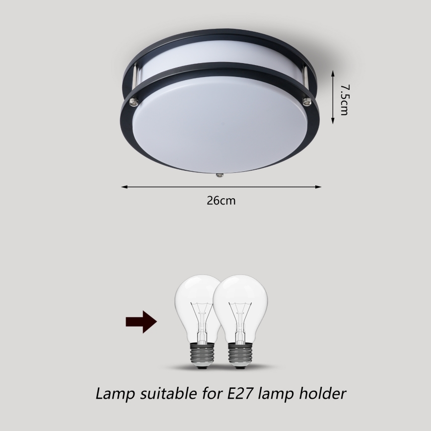 Brilagi - Φωτιστικό οροφής ELARO 2xE27/40W/230V, Ø 26 cm, μαύρο