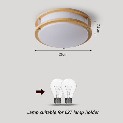 Brilagi - Φωτιστικό οροφής ELARO 2xE27/40W/230V Ø 26 cm με ξύλινο φινίρισμα