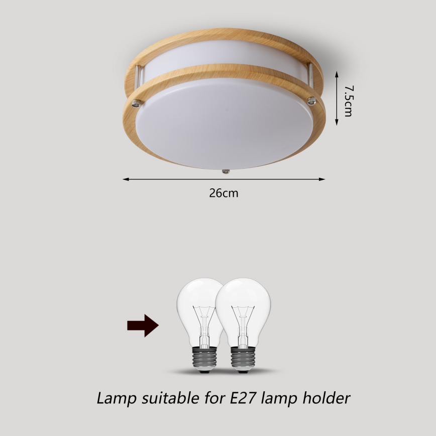 Brilagi - Φωτιστικό οροφής ELARO 2xE27/40W/230V Ø 26 cm με ξύλινο φινίρισμα