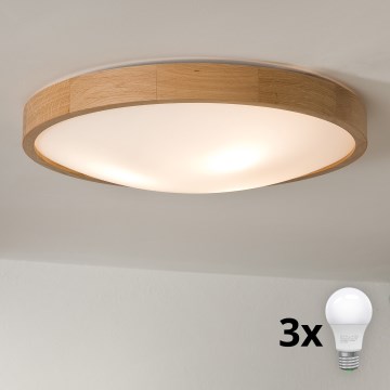 Brilagi - Φωτιστικό οροφής LED CARVALHO SLIM 3xE27/15W/230V, απόχρωση δρυός, διάμ. 47 cm