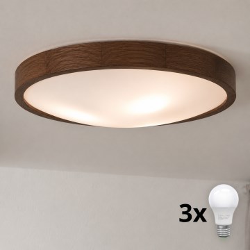 Brilagi - Φωτιστικό οροφής LED CARVALHO SLIM 3xE27/15W/230V δρυς καρυδιά διάμ. 47 cm