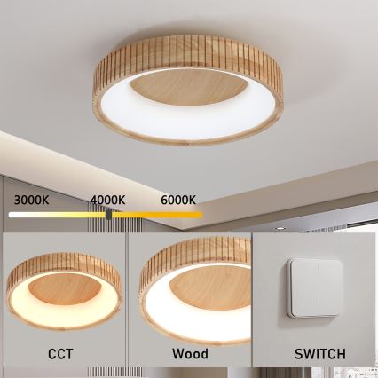 Brilagi - LED φωτιστικό οροφής FALCON WOOD MODERN LED/30W/230V 3000/4000/6000K Ø 45 cm ξύλινο