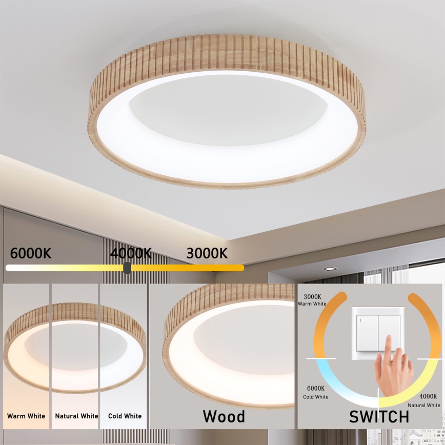 Brilagi - LED Φωτιστικό οροφής FALCON WOOD MODERN LED/40W/230V 3000/4000/6000K διάμετρος 60 cm ξύλινο
