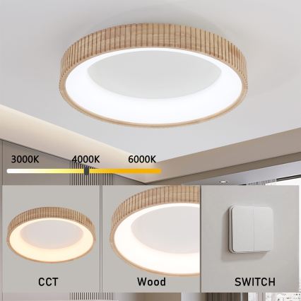 Brilagi - LED Φωτιστικό οροφής FALCON WOOD MODERN LED/40W/230V 3000/4000/6000K διάμετρος 60 cm ξύλινο