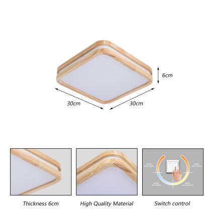 Brilagi - Φωτιστικό οροφής LED MOLINA SQUARE LED/32W/230V 3000/4000/6000K σε απόχρωση δρυός 30x30 cm