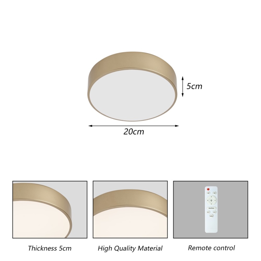 Brilagi - Φωτιστικό οροφής LED POOL, 24W/230V, 3000/4000/6000K, διάμετρος 20 cm, χρυσό