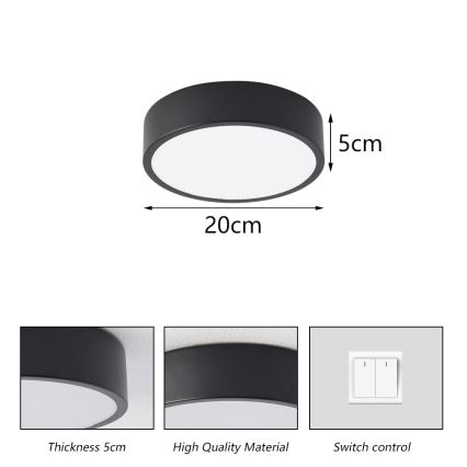 Brilagi - Φωτιστικό οροφής LED POOL LED/18W/230V 3000/4500/6000K διάμ. 20 cm μαύρο