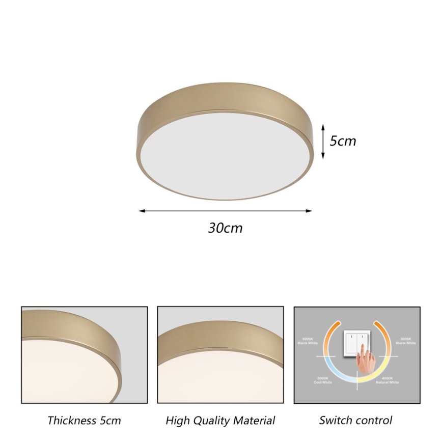 Brilagi - Φωτιστικό οροφής LED POOL LED/36W/230V 3000/4000/6000K Ø 30 cm χρυσό