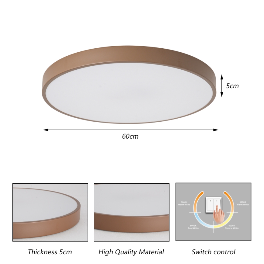 Brilagi - Φωτιστικό οροφής LED POOL 60W/230V 3000/4000/6000K διάμ. 60 cm καφέ