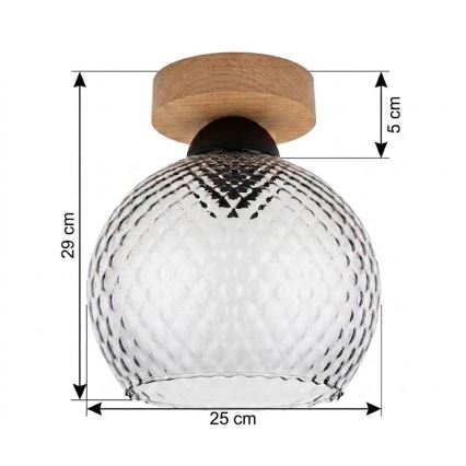 BRILAGI - LED Φωτιστικό οροφής RETRO GLASS 1xE27/60W/230V Ø 25 cm δρυς/καπνιστό γκρι