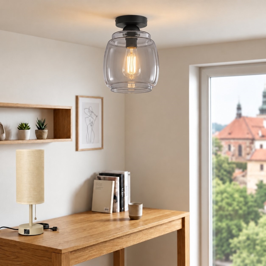 BRILAGI - LED Φωτιστικό οροφής RETRO GLASS 1xE27/60W/230V Ø 26 εκ. μαύρο/καπνιστό γκρι