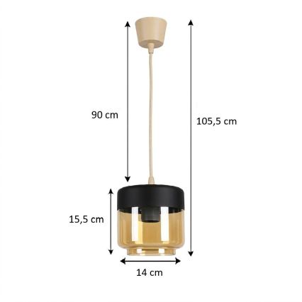 Brilagi - LED κρεμαστό φωτιστικό RETRO GLASS 1xE27/60W/230V Ø 14 cm μπεζ/καπνιστό μπεζ/μαύρο