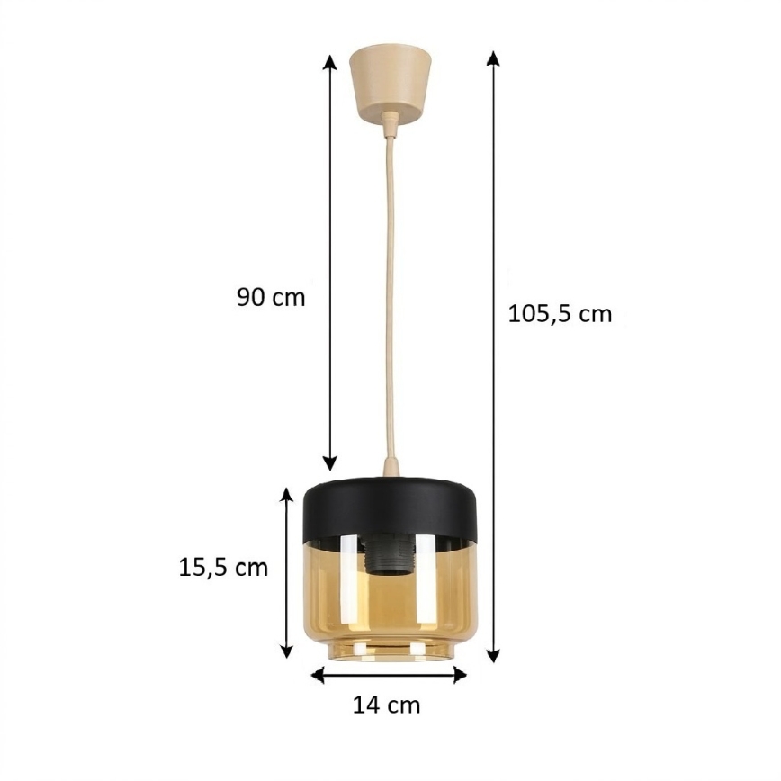 Brilagi - LED κρεμαστό φωτιστικό RETRO GLASS 1xE27/60W/230V Ø 14 cm μπεζ/καπνιστό μπεζ/μαύρο
