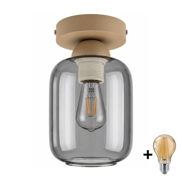 BRILAGI - Φωτιστικό οροφής LED RETRO GLASS 1xE27/60W/230V διάμ. 14 cm μπεζ/καπνιστό γκρι