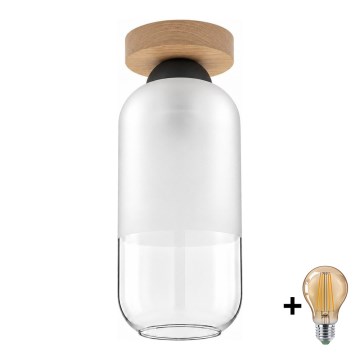 BRILAGI - Φωτιστικό οροφής LED RETRO GLASS 1xE27/60W/230V, διάμετρος 14 cm, δρυς/λευκό