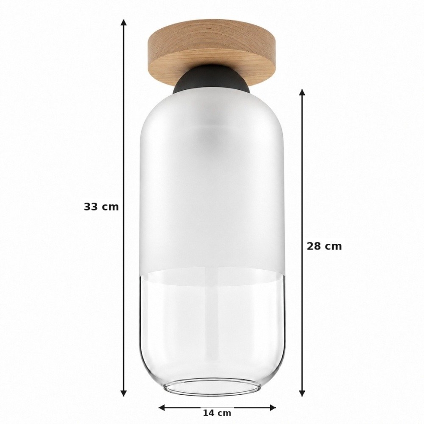 BRILAGI - Φωτιστικό οροφής LED RETRO GLASS 1xE27/60W/230V, διάμετρος 14 cm, δρυς/λευκό