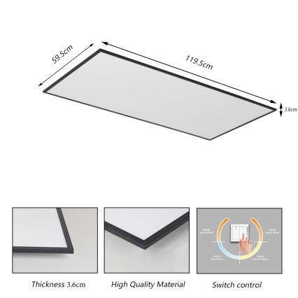 Brilagi - LED φωτιστικό οροφής SLIMFRAME LED/80W/230V 120x60 cm 3000/4000/6000K μαύρο