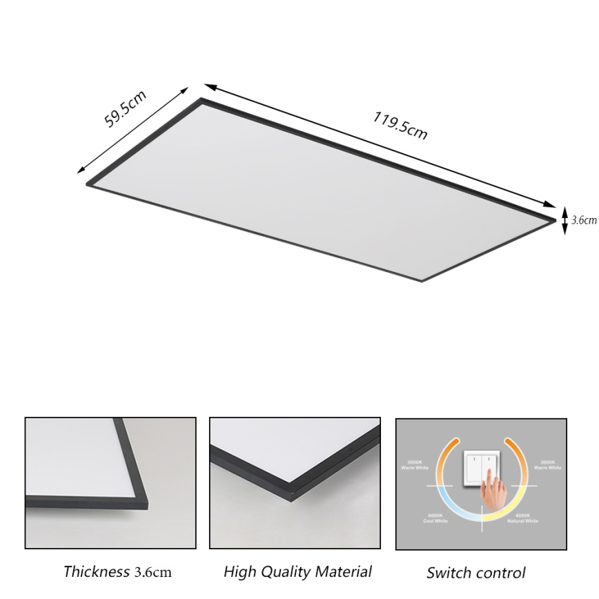 Brilagi - LED φωτιστικό οροφής SLIMFRAME LED/80W/230V 120x60 cm 3000/4000/6000K μαύρο