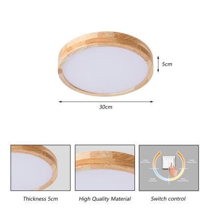 Brilagi - Φωτιστικό οροφής LED WOODLINE LED/24W/230V 3000/4000/6000K από δρυ, Ø 30 cm