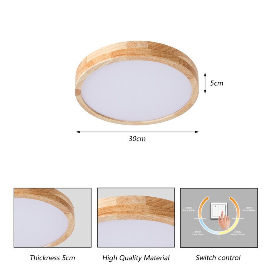 Brilagi - Φωτιστικό οροφής LED WOODLINE LED/24W/230V 3000/4000/6000K από δρυ, Ø 30 cm