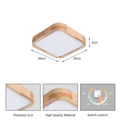 Brilagi - Φωτιστικό οροφής LED WOODLINE SQUARE LED/32W/230V 3000/4000/6000K σε απόχρωση δρυός 30x30 cm