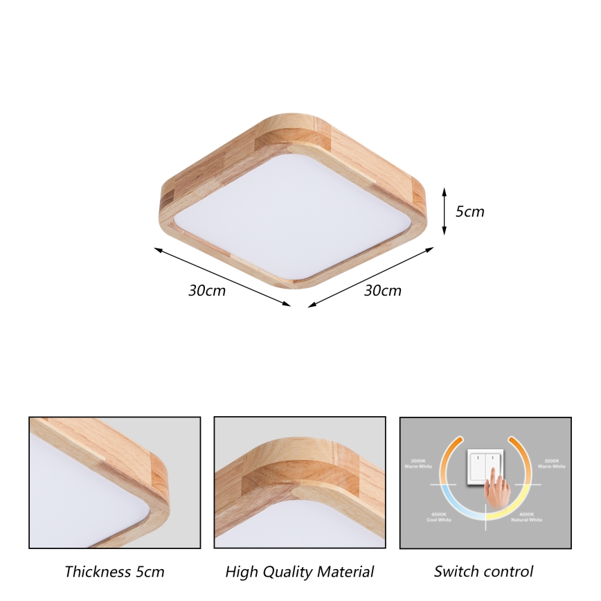 Brilagi - Φωτιστικό οροφής LED WOODLINE SQUARE LED/32W/230V 3000/4000/6000K σε απόχρωση δρυός 30x30 cm