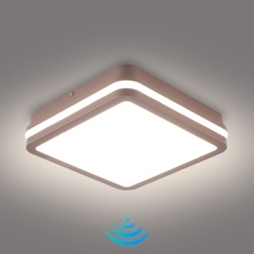 Brilagi - Φωτιστικό οροφής LED για εξωτερικούς χώρους με αισθητήρα BENE LED/18W/230V 21,5x21,5 cm καφέ IP54