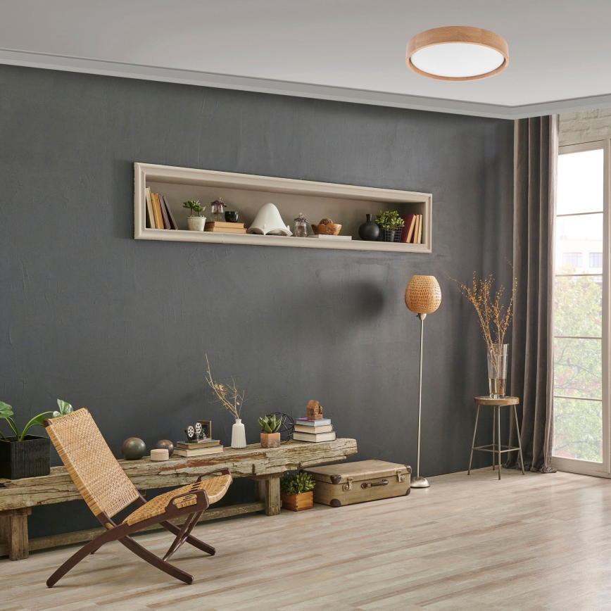 Brilagi - Ρυθμιζόμενο φωτιστικό οροφής LED MANAROLA SMART LED/24W/230V 2700-6500K δρυς διάμ. 41 εκ. Wi-Fi + τηλεχειριστήριο Tuya