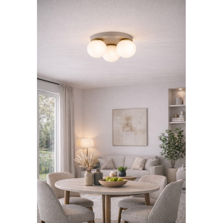 Brilagi - Φωτιστικό οροφής MILO ECRU 3xE27/60W/230V Ø 35 cm μπεζ/χρυσό