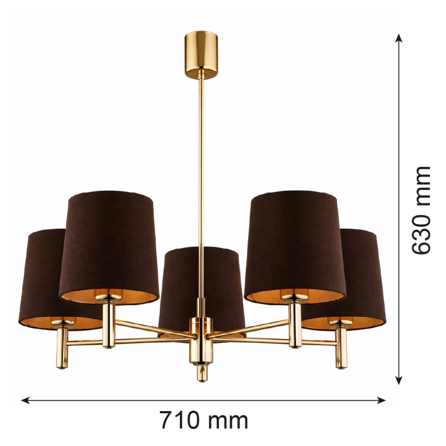 Brilagi - Φωτιστικό οροφής MONTE με ράβδο 5xE27/15W/230V καφέ/χρυσό
