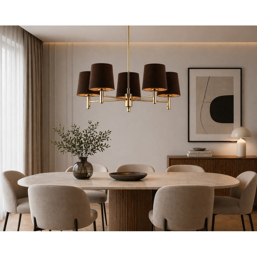 Brilagi - Φωτιστικό οροφής MONTE με ράβδο 5xE27/60W/230V καφέ/χρυσό