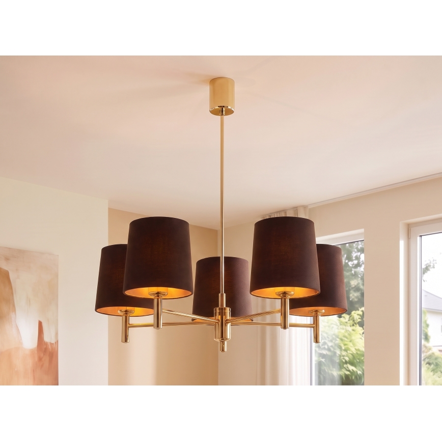 Brilagi - Φωτιστικό οροφής MONTE με ράβδο 5xE27/60W/230V καφέ/χρυσό