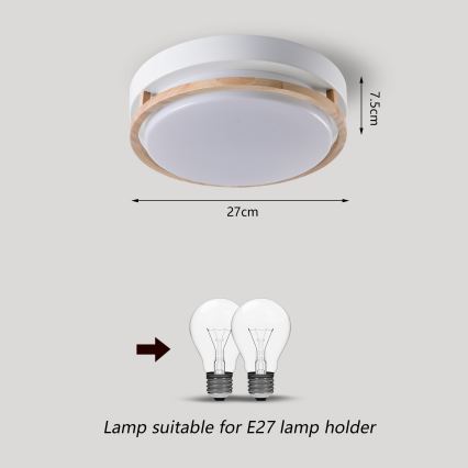 Brilagi - Φωτιστικό οροφής ORINO 2xE27/40W/230V Ø 27 cm λευκό/δρυς