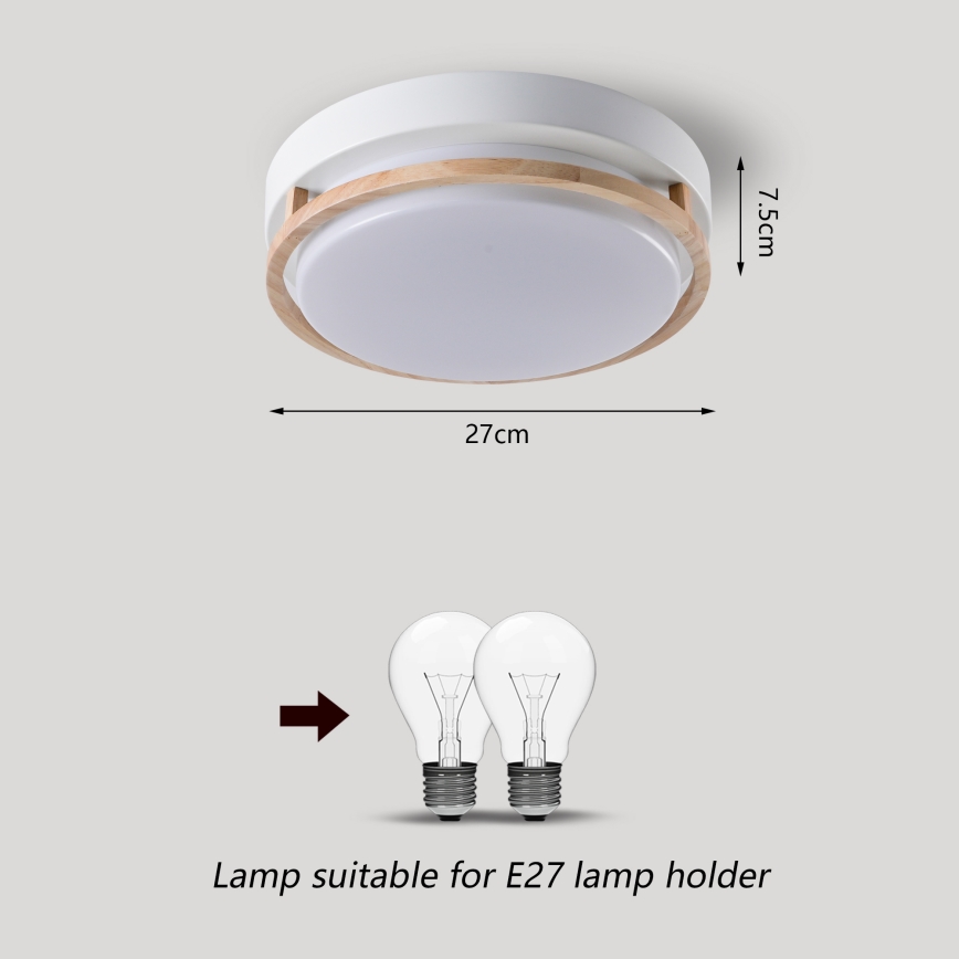 Brilagi - Φωτιστικό οροφής ORINO 2xE27/40W/230V Ø 27 cm λευκό/δρυς
