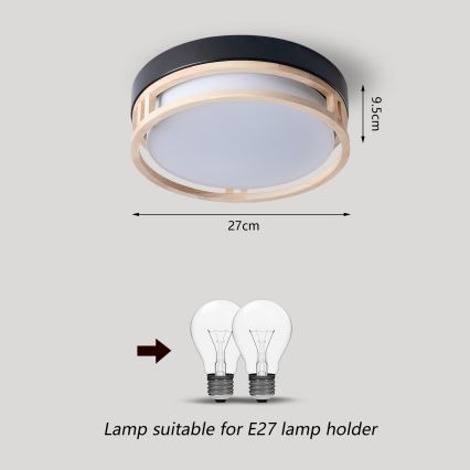 Brilagi - Φωτιστικό οροφής ORINO 2xE27/40W/230V Ø 27 cm μαύρο/δρυς
