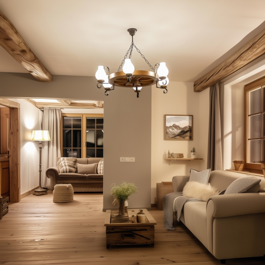 Brilagi - Φωτιστικό οροφής σε αλυσίδα ROATA 6xE14/40W/230V Ø 70 cm οξιά/καρυδιά