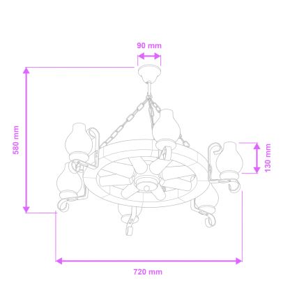 Brilagi - Φωτιστικό οροφής σε αλυσίδα ROATA 6xE14/40W/230V Ø 70 cm οξιά/καρυδιά