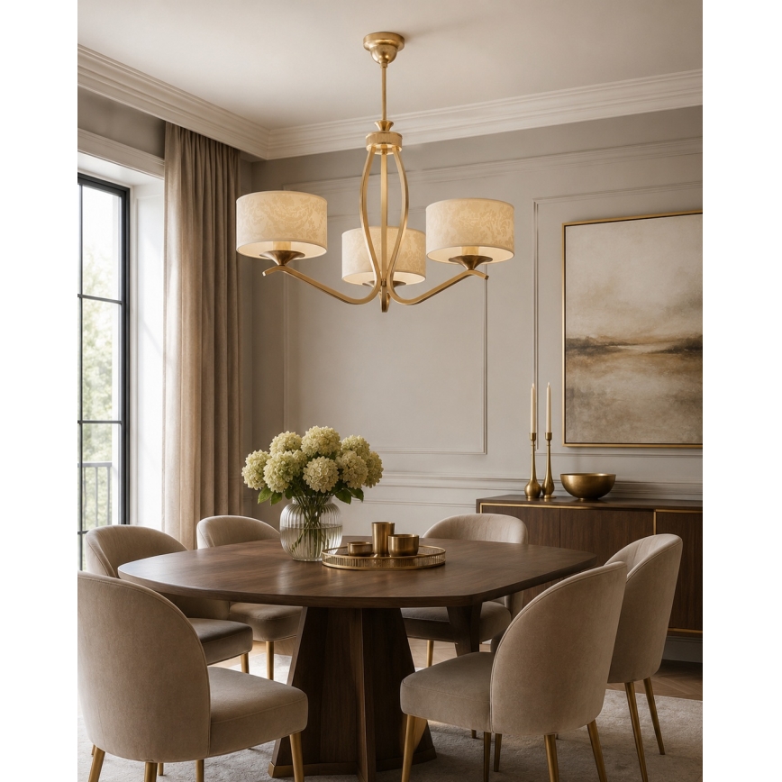 Brilagi - Φωτιστικό οροφής σε ράβδο SAPHIRE 3xE27/15W/230V Ø 66 cm εκρού/χρυσό/πατίνα