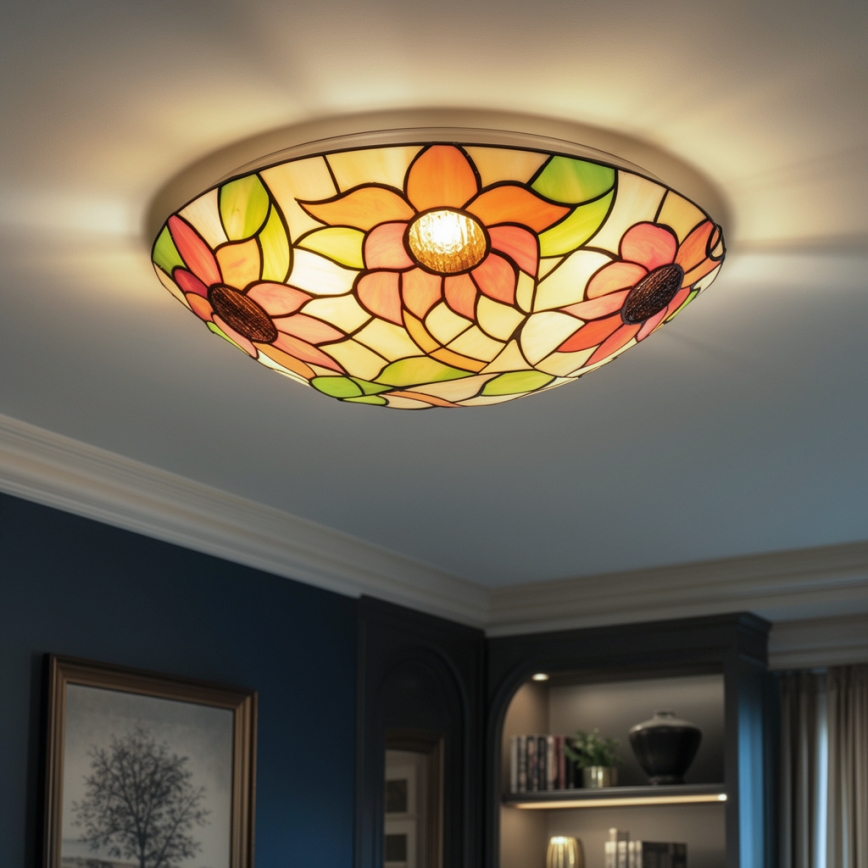 Brilagi - Φωτιστικό οροφής Tiffany με βιτρώ SUNFLOWER 2xE27/60W/230V Ø 40 cm