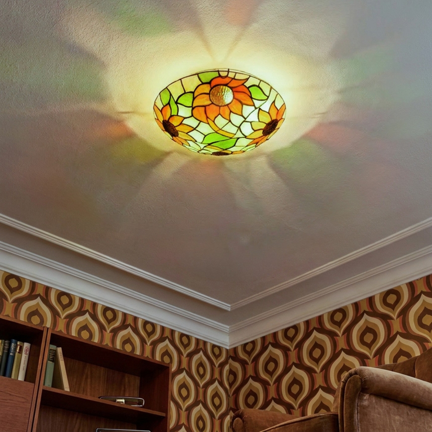 Brilagi - Φωτιστικό οροφής Tiffany με βιτρώ SUNFLOWER 2xE27/60W/230V Ø 40 cm