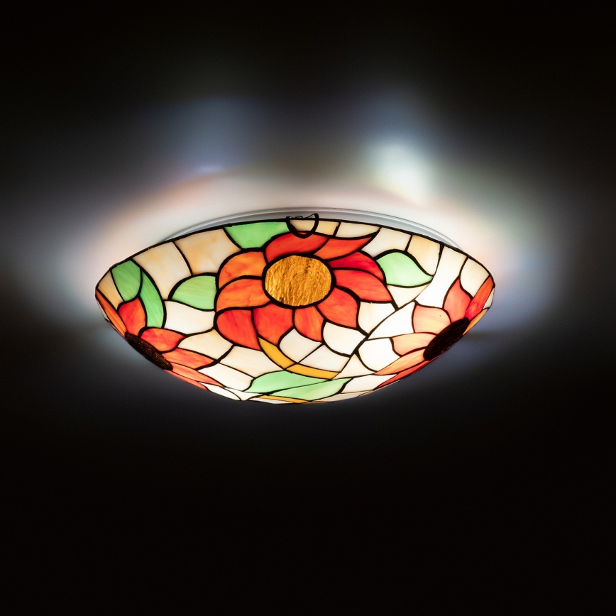 Brilagi - Φωτιστικό οροφής Tiffany με βιτρώ SUNFLOWER 2xE27/60W/230V Ø 40 cm