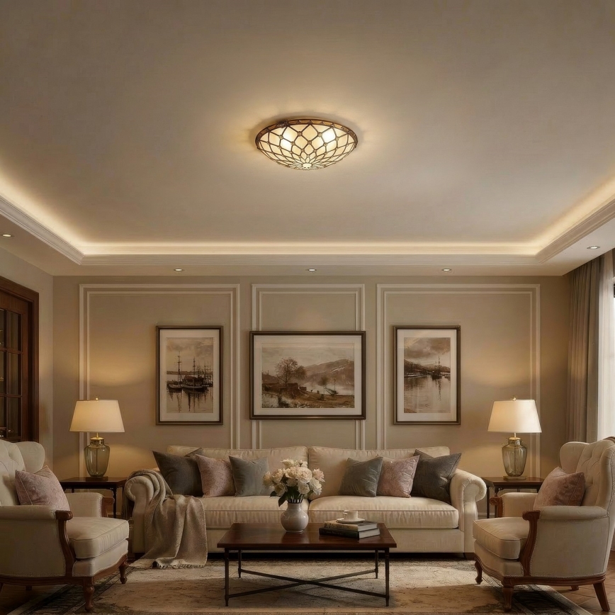 Brilagi - Φωτιστικό οροφής Tiffany με βιτρώ, εκρού, 2xE27/60W/230V, Ø 40 cm