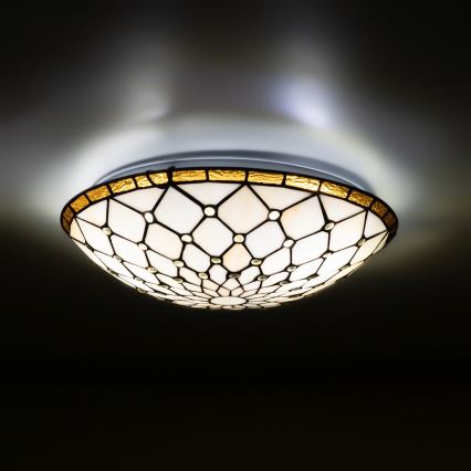 Brilagi - Φωτιστικό οροφής Tiffany με βιτρώ, εκρού, 2xE27/60W/230V, Ø 40 cm