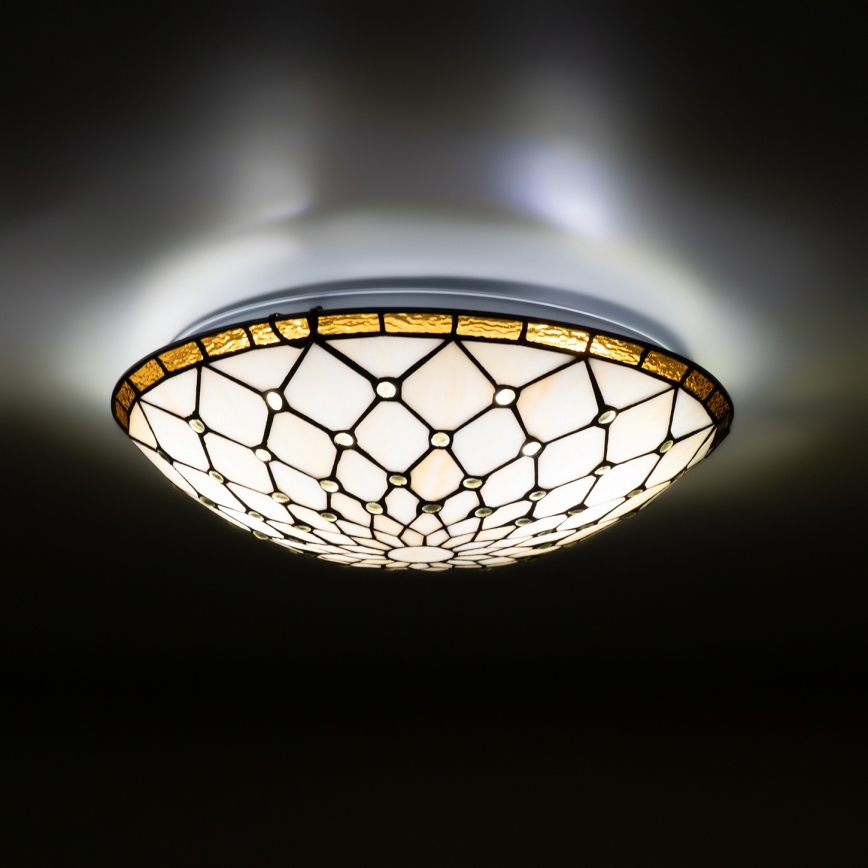 Brilagi - Φωτιστικό οροφής Tiffany με βιτρώ, εκρού, 2xE27/60W/230V, Ø 40 cm