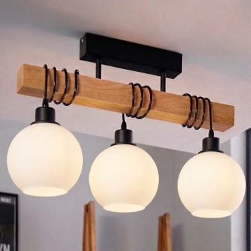 Brilagi - Φωτιστικό οροφής WOOD GLASS 3xE27/60W/230V πεύκο/μαύρο/λευκό