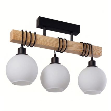 Brilagi - Φωτιστικό οροφής WOOD GLASS 3xE27/60W/230V πεύκο/μαύρο/λευκό