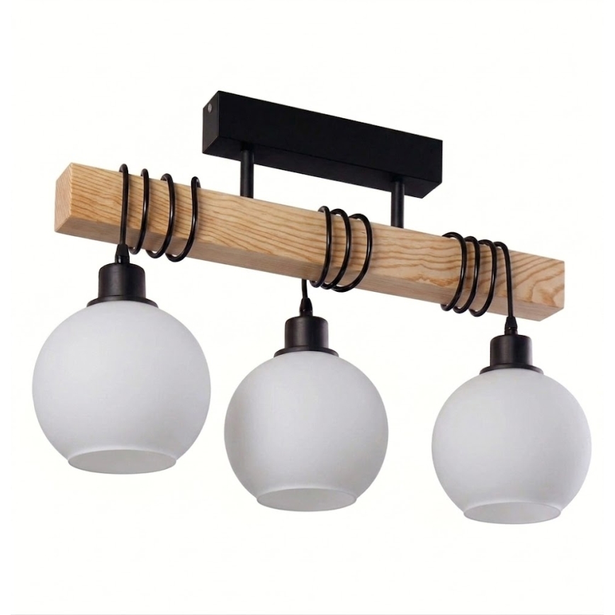 Brilagi - Φωτιστικό οροφής WOOD GLASS 3xE27/60W/230V πεύκο/μαύρο/λευκό
