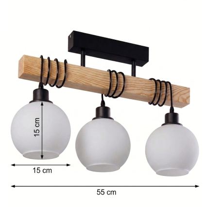 Brilagi - Φωτιστικό οροφής WOOD GLASS 3xE27/60W/230V πεύκο/μαύρο/λευκό