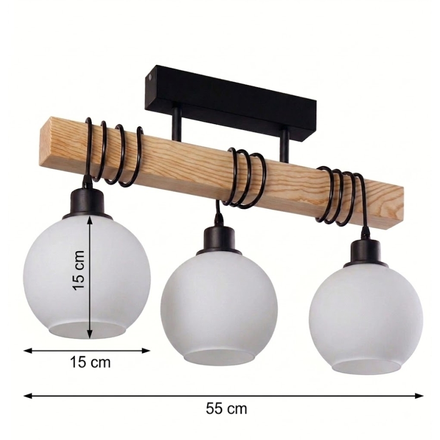 Brilagi - Φωτιστικό οροφής WOOD GLASS 3xE27/60W/230V πεύκο/μαύρο/λευκό